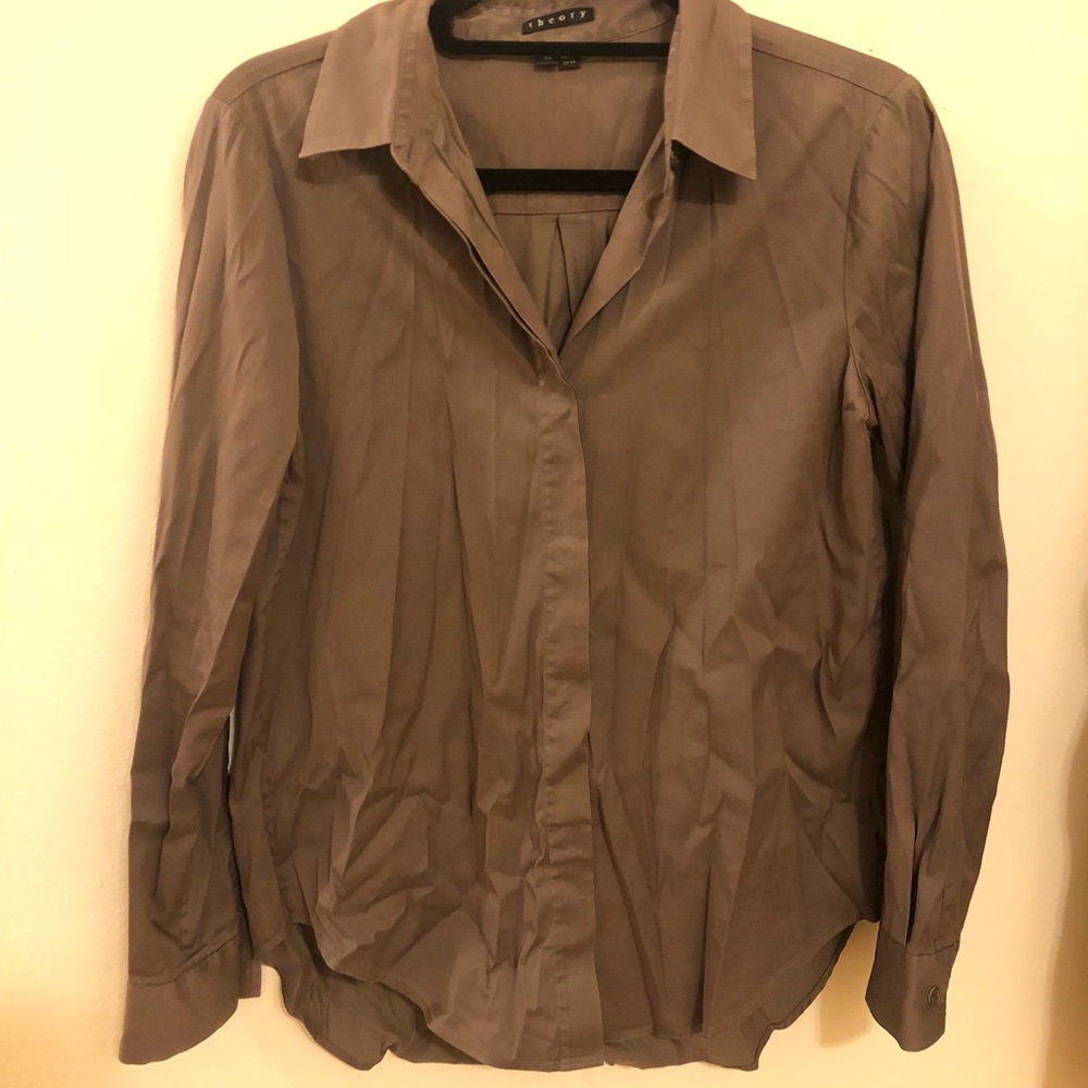 Theory button down women’s blouse in dark green